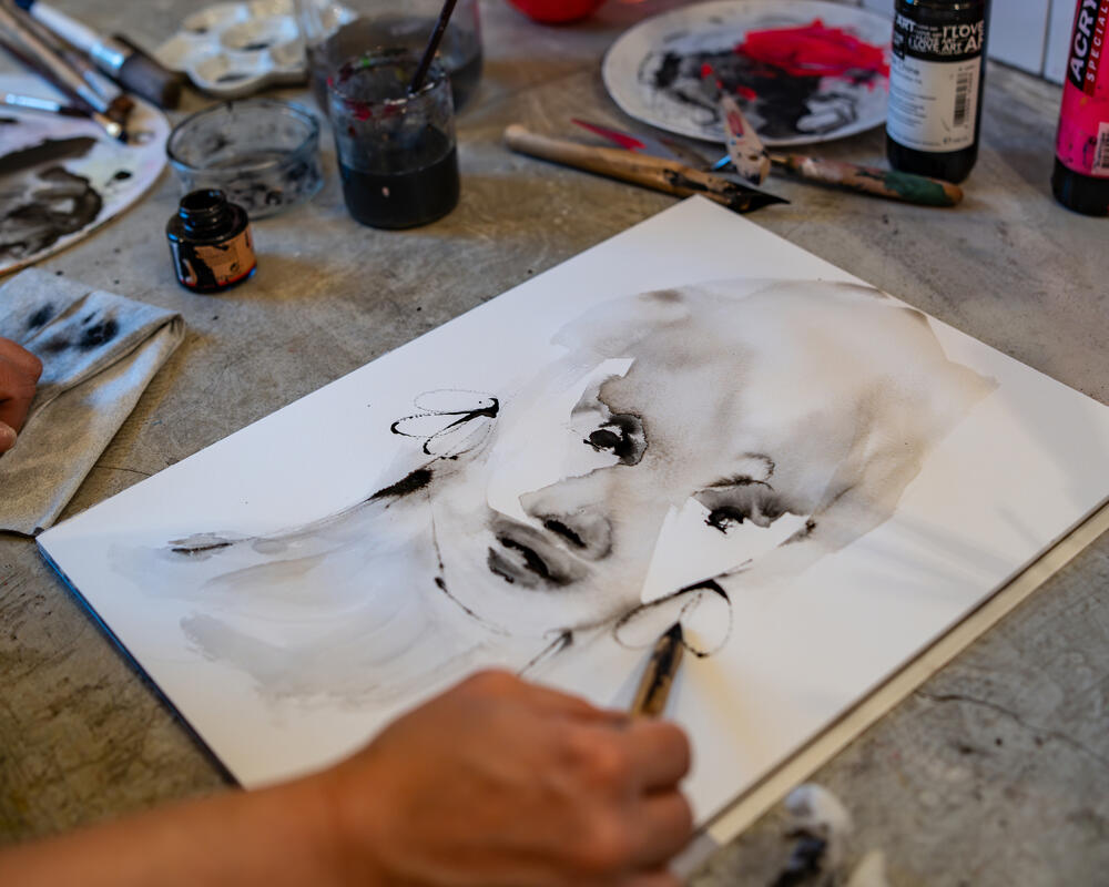  <br> workshop - </strong> Intuïtieve <strong>inktportretten</strong> tekenen